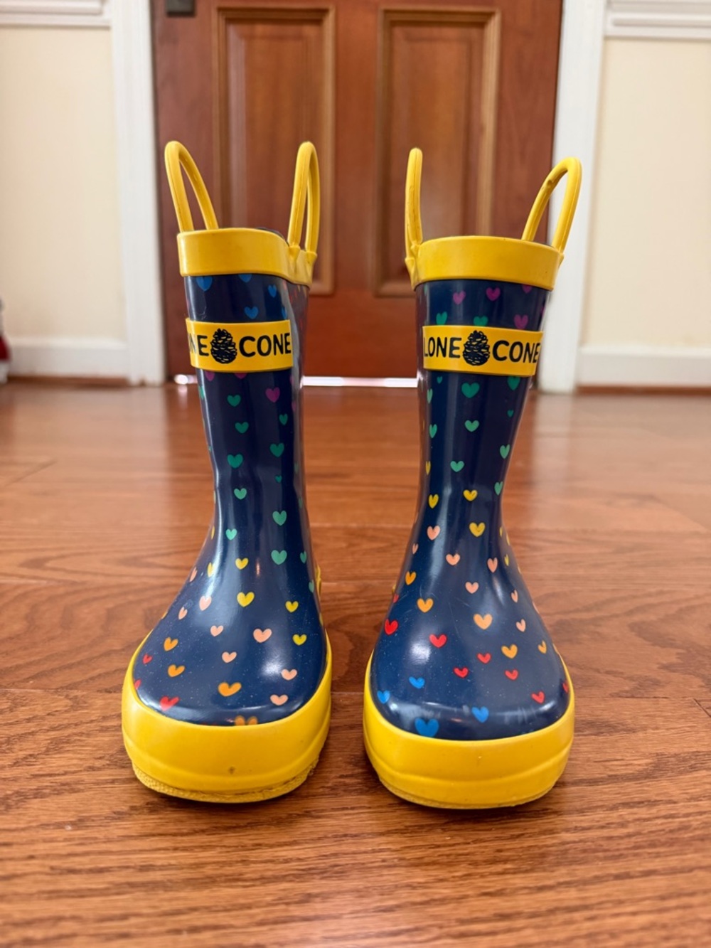 Kids' Lone Cone brand Navy Rain Boots with Yellow Trim Size 8